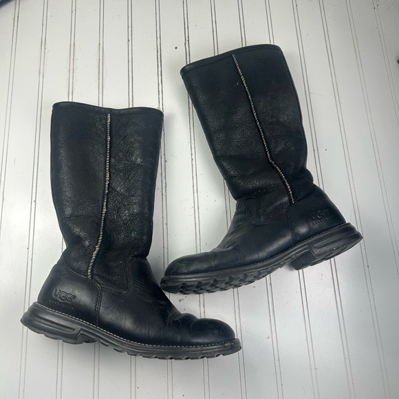 UGG Brooks Tall Black Leather Women's Casual Boots Size 9 SEE PHOTOS - Picture 4 of 15